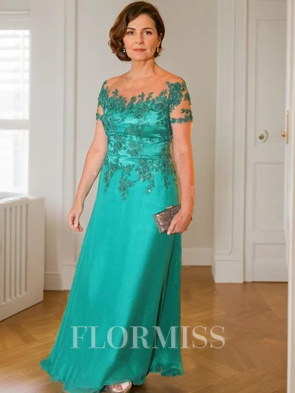 Sheath/Column Scoop Floor-Length 30D Chiffon Mother of the Bride Dresses With Appliques Lace