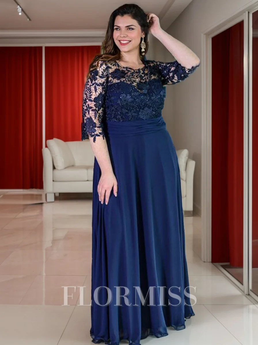 A-Line/Princess Scoop Floor-Length Chiffon Mother of the Bride Dresses With Lace