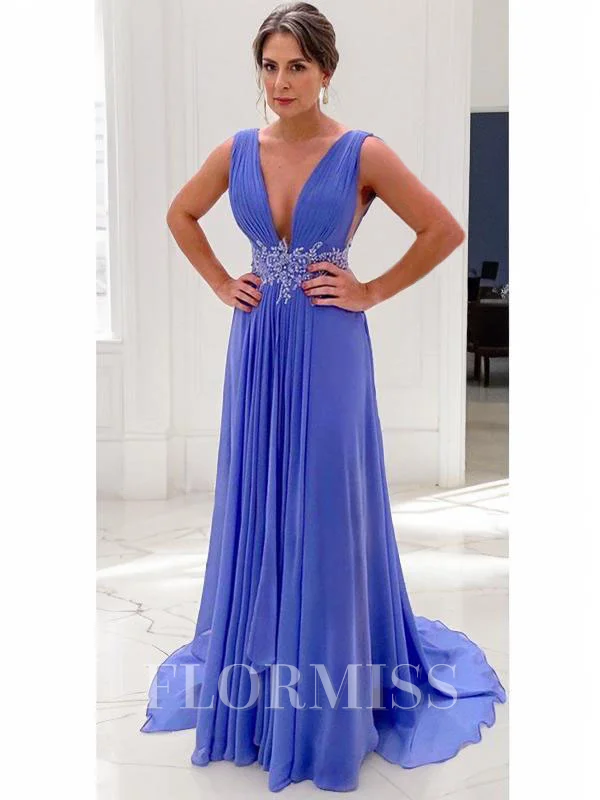 A-Line/Princess V-neck Sweep Train Chiffon Mother of the Bride Dresses With Ruffles