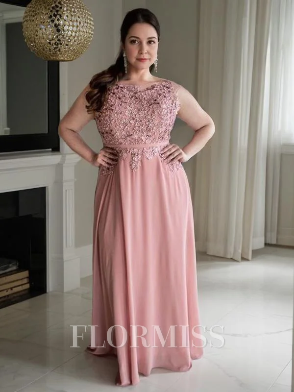 A-Line/Princess Scoop Floor-Length Chiffon Mother of the Bride Dresses With Appliques Lace