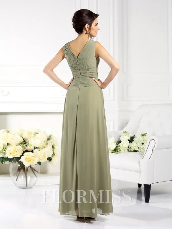 A-Line/Princess V-neck Floor-Length Chiffon Mother of the Bride Dresses With Pleats