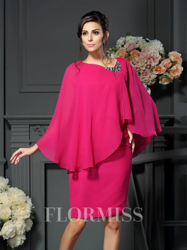 Sheath/Column Scoop Knee-Length Chiffon Mother of the Bride Dresses With Beading