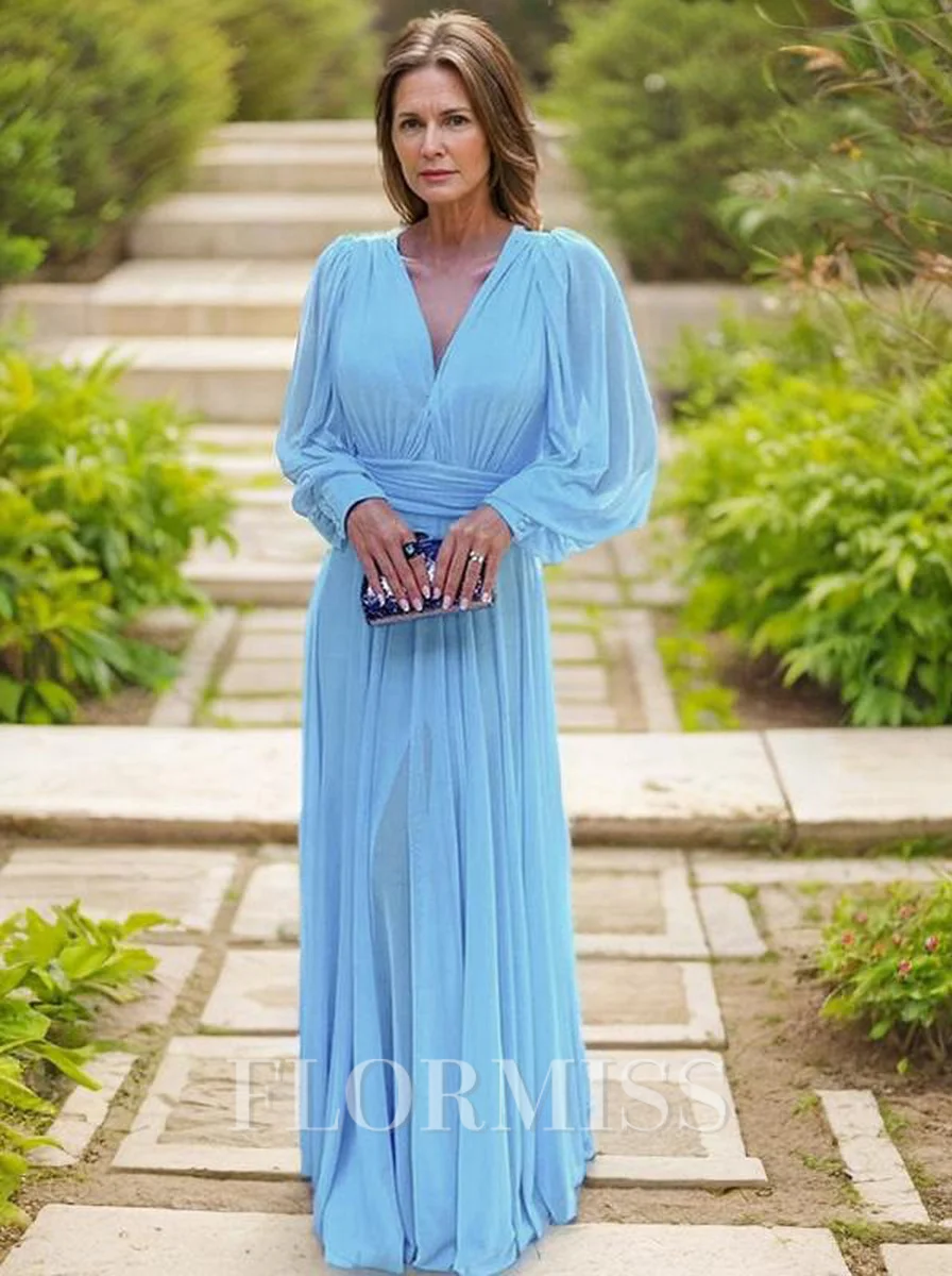 A-Line/Princess V-neck Floor-Length Chiffon Mother of the Bride Dresses With Ruffles