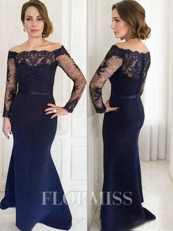 Trumpet/Mermaid Off-the-Shoulder Floor-Length Stretch Crepe Mother of the Bride Dresses With Lace