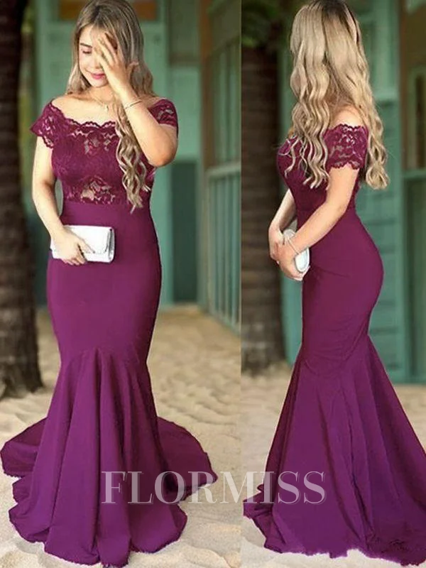 Trumpet/Mermaid Off-the-Shoulder Sweep Train Stretch Crepe Mother of the Bride Dresses With Lace