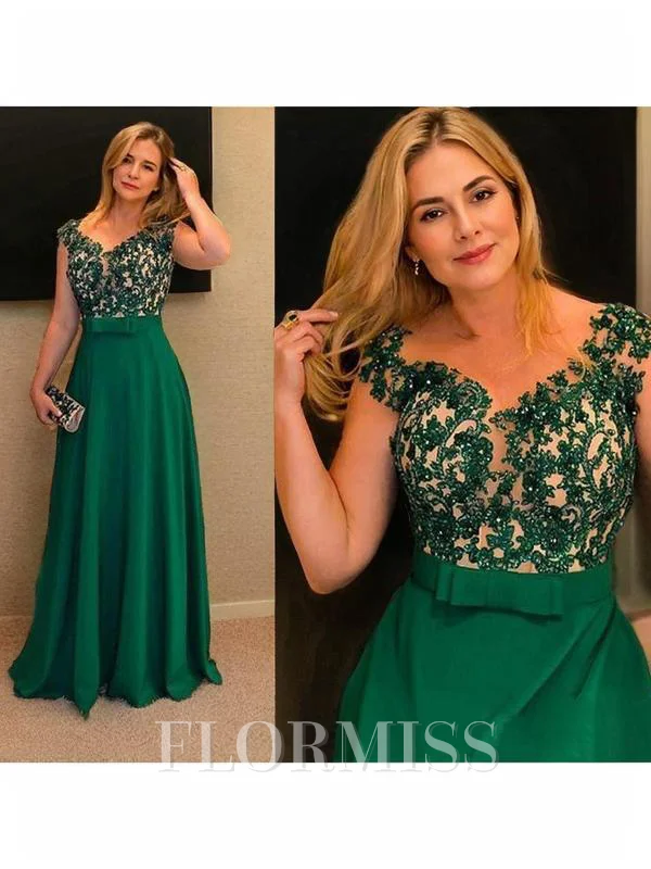 A-Line/Princess V-neck Floor-Length Stain Mother of the Bride Dresses With Appliques Lace