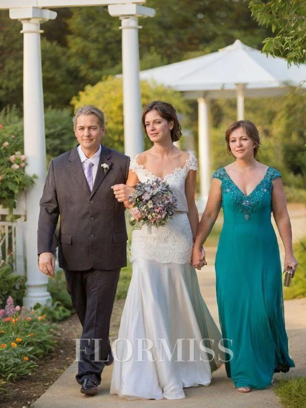 A-Line/Princess V-neck Floor-Length Chiffon Mother of the Bride Dresses With Beading