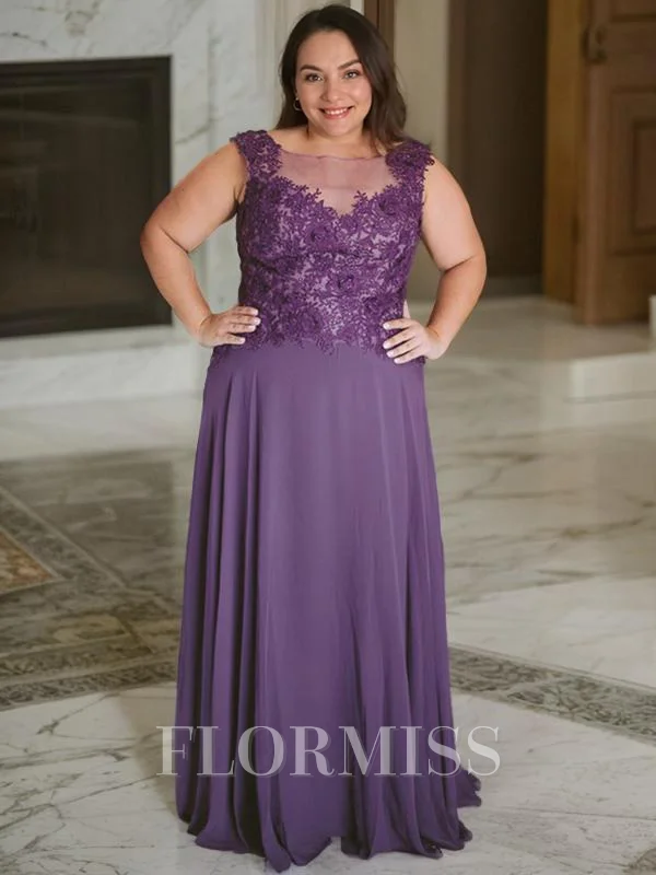 A-Line/Princess Scoop Floor-Length Chiffon Mother of the Bride Dresses With Appliques Lace