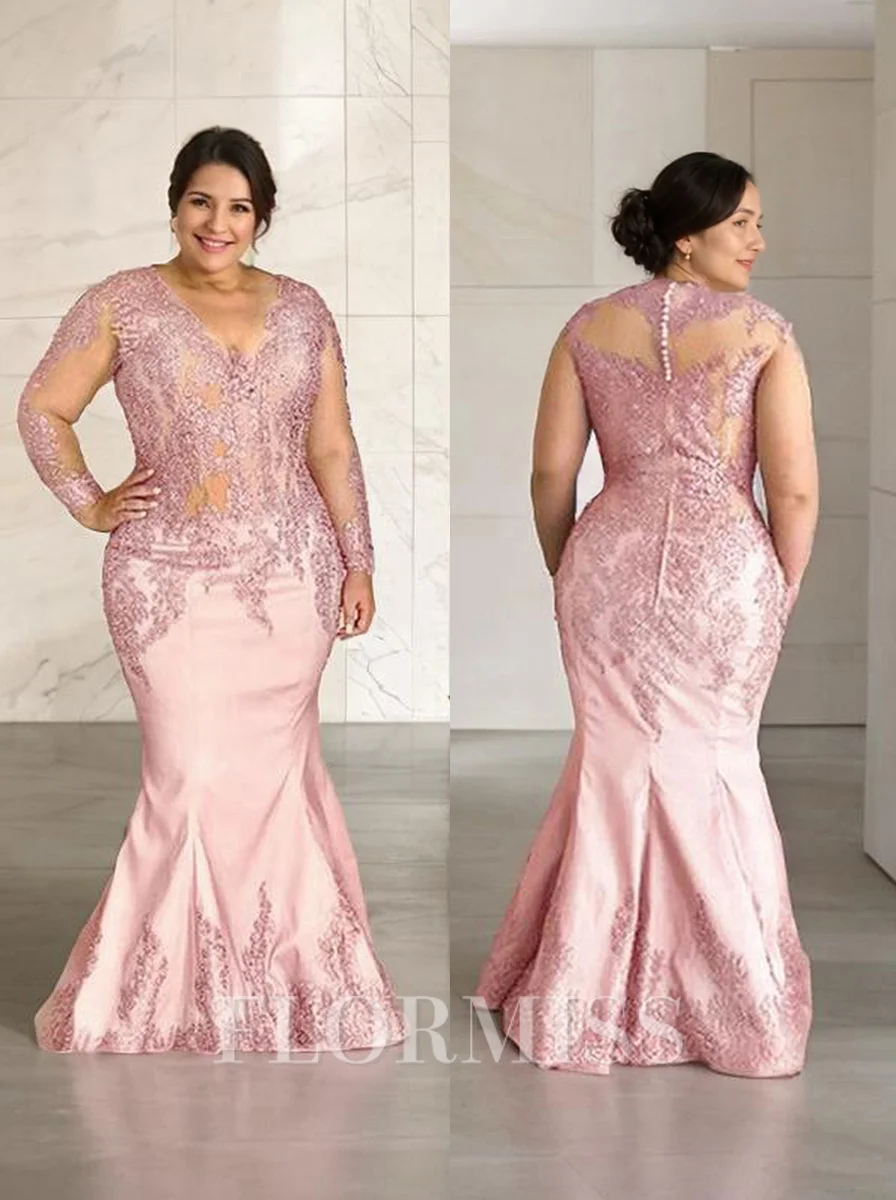 Trumpet/Mermaid V-neck Floor-Length Satin Mother of the Bride Dresses With Appliques Lace