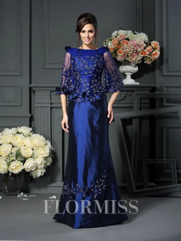 A-Line/Princess Scoop Floor-Length Taffeta Mother of the Bride Dresses With Beading