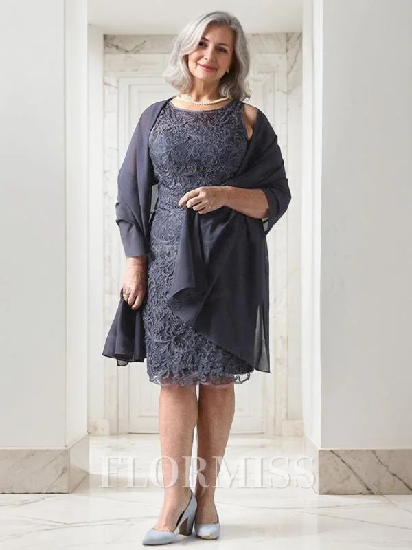 Sheath/Column Scoop Knee-Length Chiffon Mother of the Bride Dresses With Lace