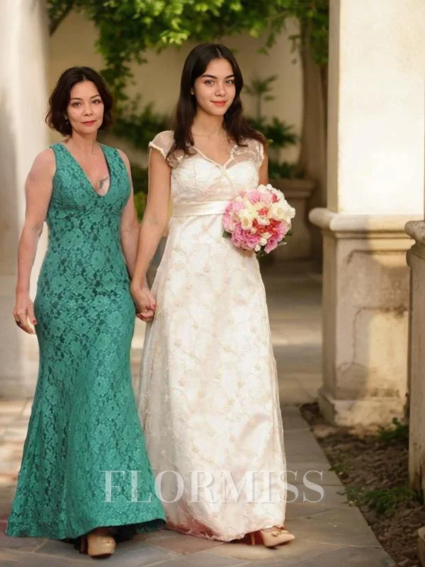 Sheath/Column V-neck Floor-Length Lace Mother of the Bride Dresses