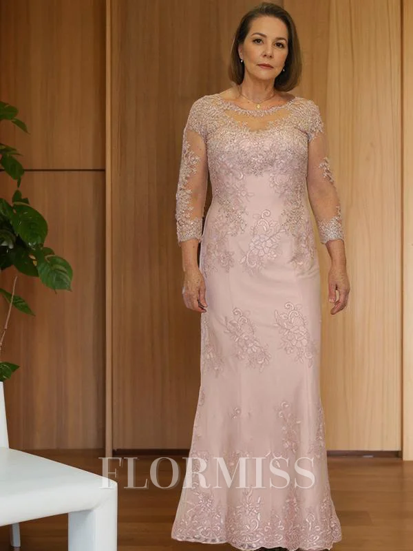 Sheath/Column Scoop Floor-Length Lace Mother of the Bride Dresses With Appliques Lace