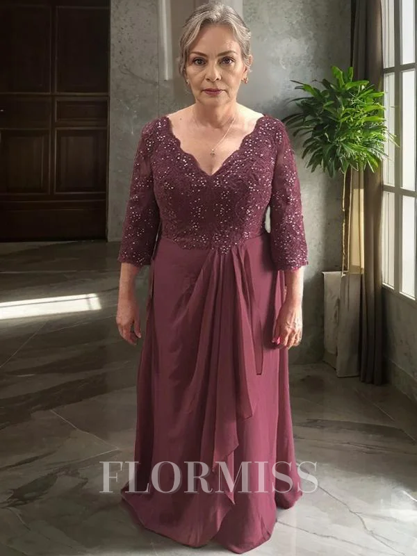 A-Line/Princess V-neck Floor-Length Chiffon Mother of the Bride Dresses With Lace