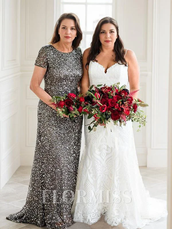 Sheath/Column Scoop Sweep Train Sequins Mother of the Bride Dresses