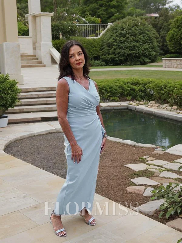 Sheath/Column V-neck Ankle-Length Stretch Crepe Mother of the Bride Dresses With Ruffles