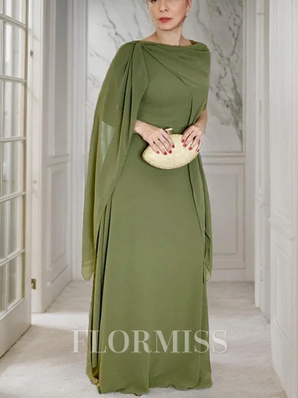 Sheath/Column Scoop Floor-Length Chiffon Mother of the Bride Dresses With Ruffles