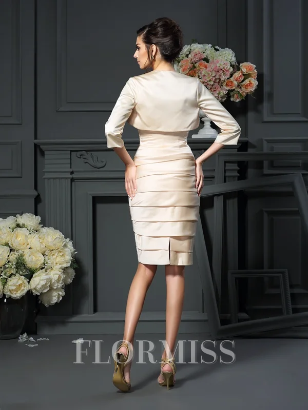 Sheath/Column Strapless Knee-Length Satin Mother of the Bride Dresses With Pleats