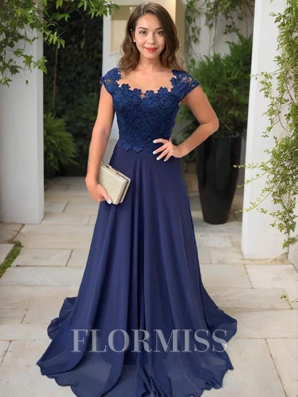 A-Line/Princess Scoop Sweep Train Chiffon Mother of the Bride Dresses With Lace