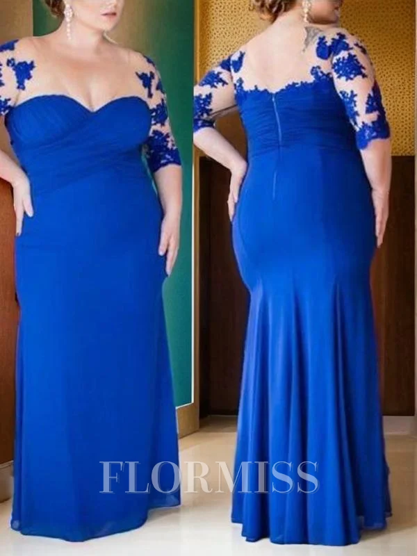 Sheath/Column V-neck Floor-Length Chiffon Mother of the Bride Dresses With Appliques Lace