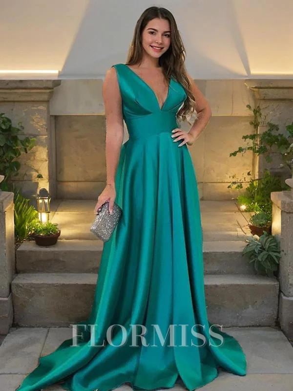 A-Line/Princess V-neck Sweep Train Satin Mother of the Bride Dresses With Ruffles