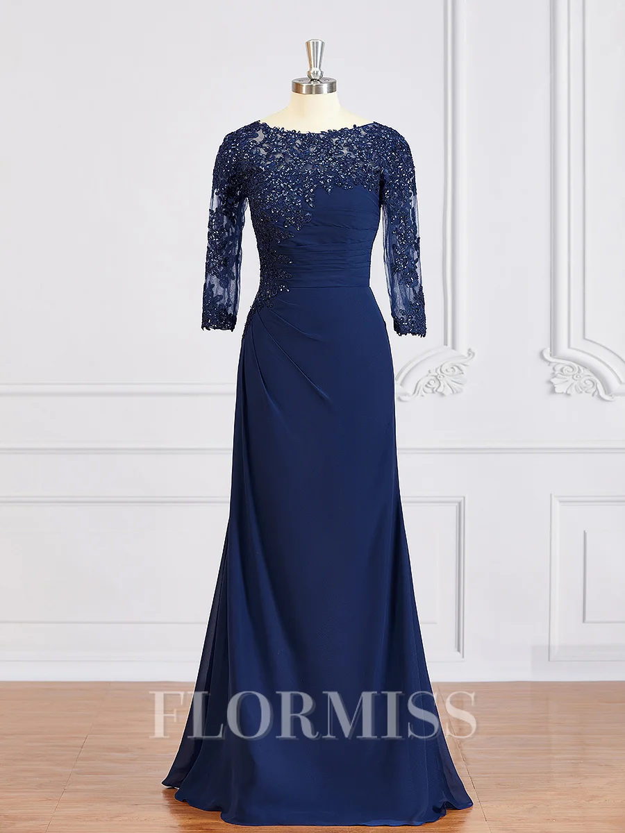 Sheath/Column Bateau Floor-Length Chiffon Mother of the Bride Dresses With Appliques Lace