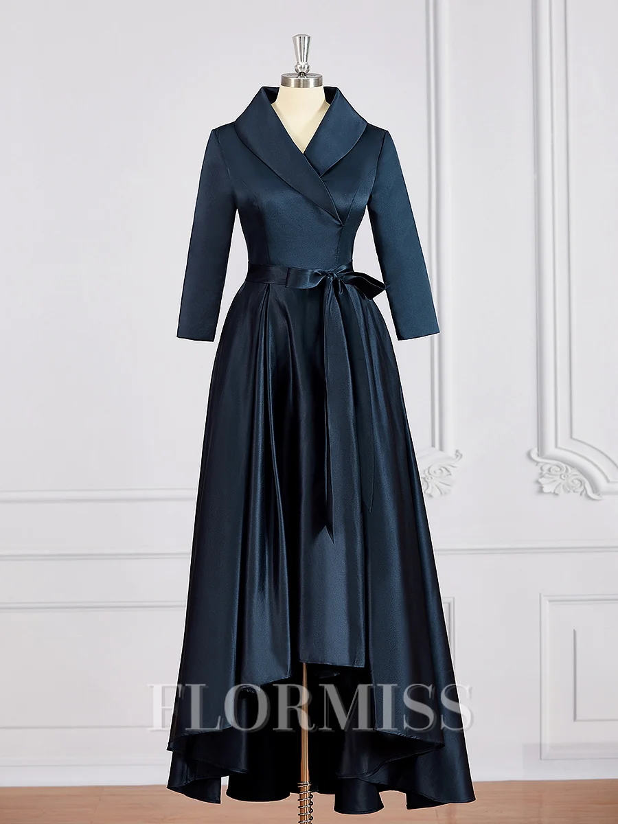 A-Line/Princess V-neck Asymmetrical Satin Mother of the Bride Dresses With Belt/Sash