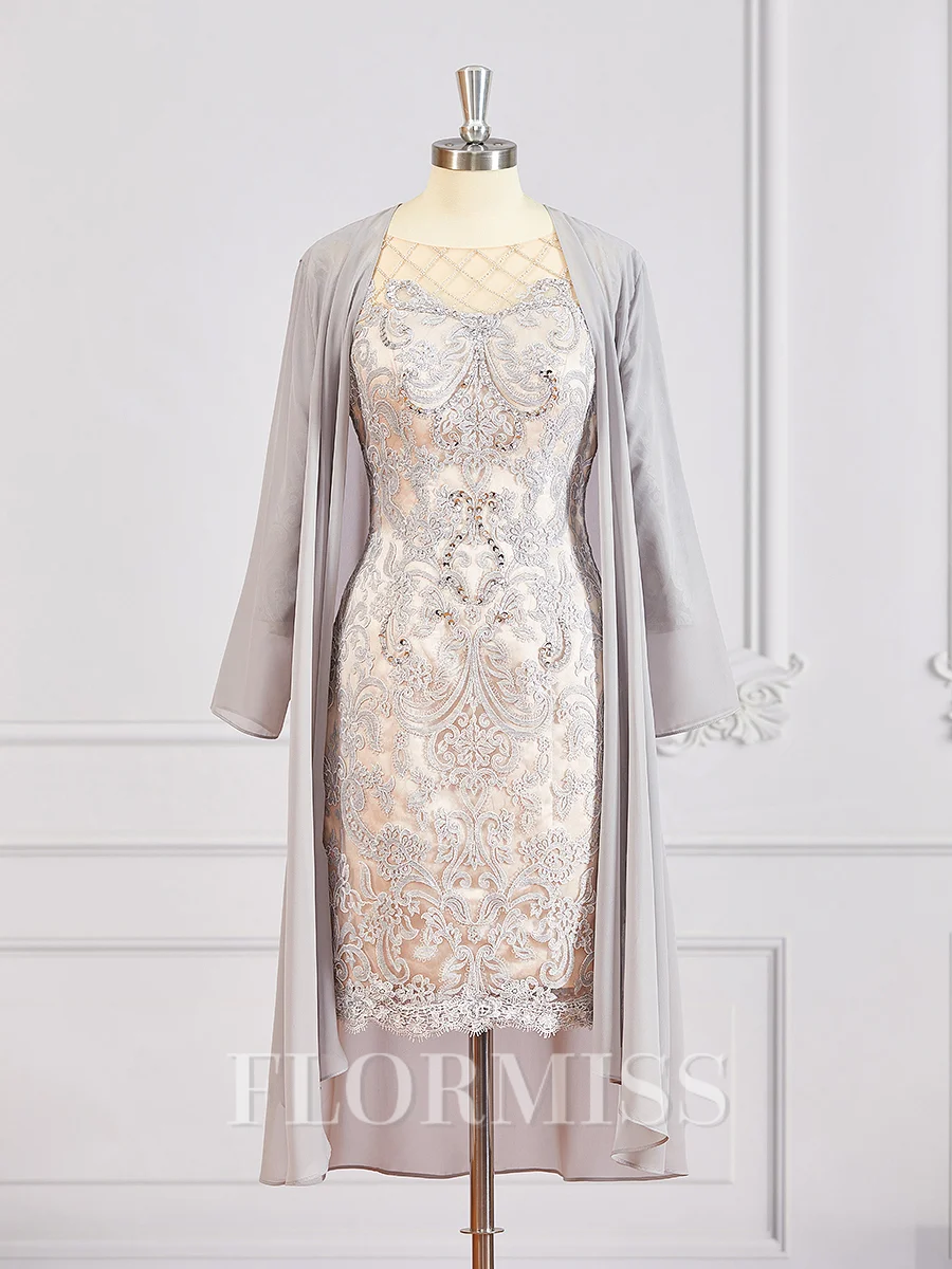 Sheath/Column Bateau Short/Mini Chiffon Mother of the Bride Dresses With Appliques Lace