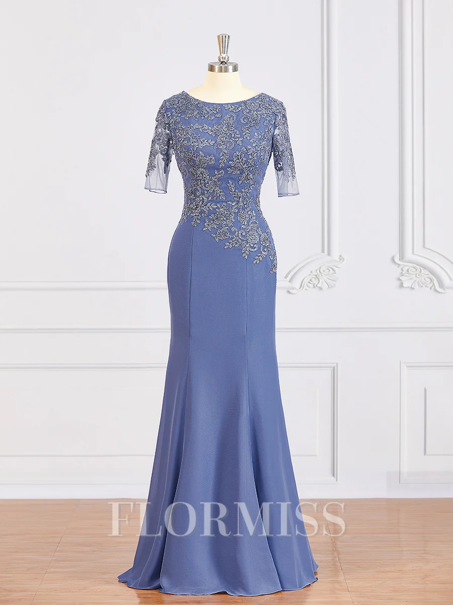 Sheath/Column Bateau Floor-Length Chiffon Mother of the Bride Dresses With Appliques Lace