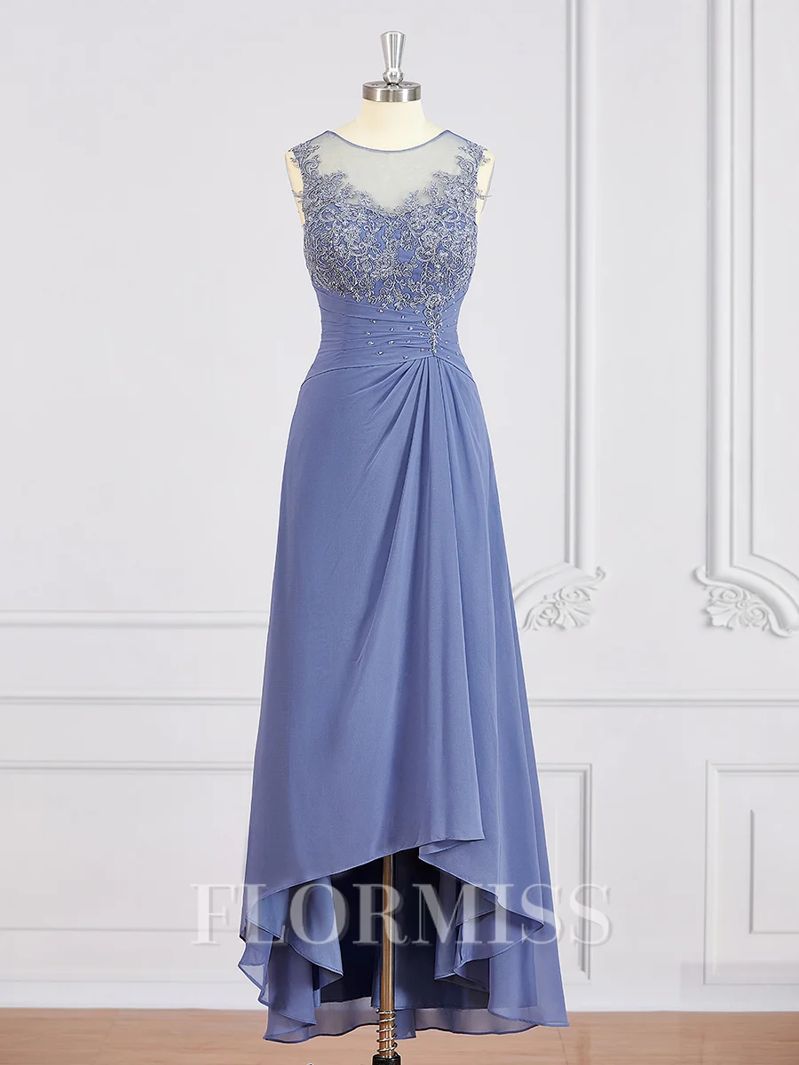 A-Line/Princess Scoop Asymmetrical Chiffon Mother of the Bride Dresses With Appliques Lace