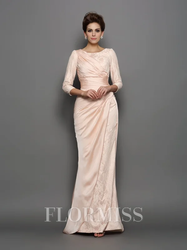 Trumpet/Mermaid Bateau Sweep Train Satin Chiffon Mother of the Bride Dresses With Lace