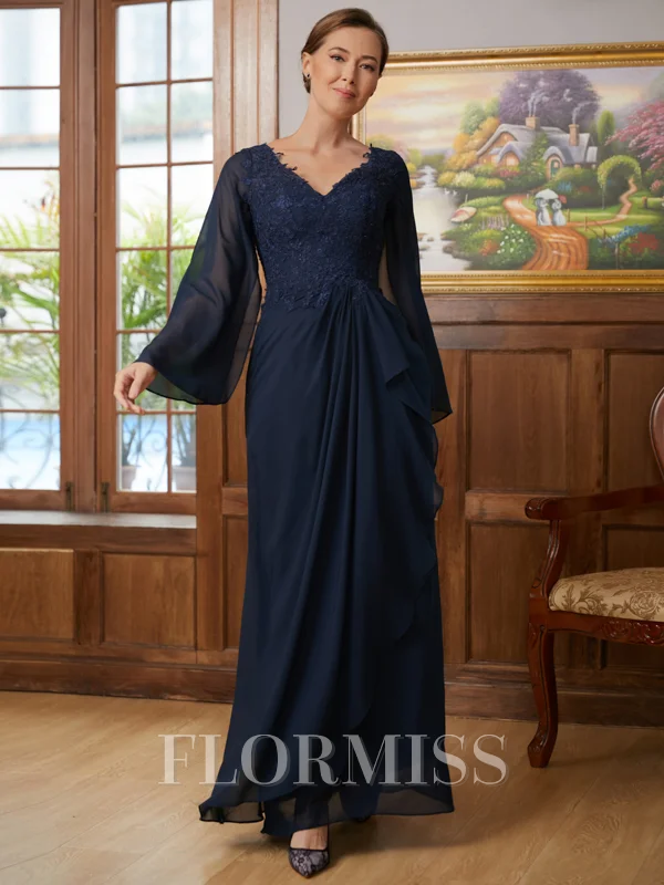 A-Line/Princess V-neck Floor-Length Chiffon Mother of the Bride Dresses With Applique
