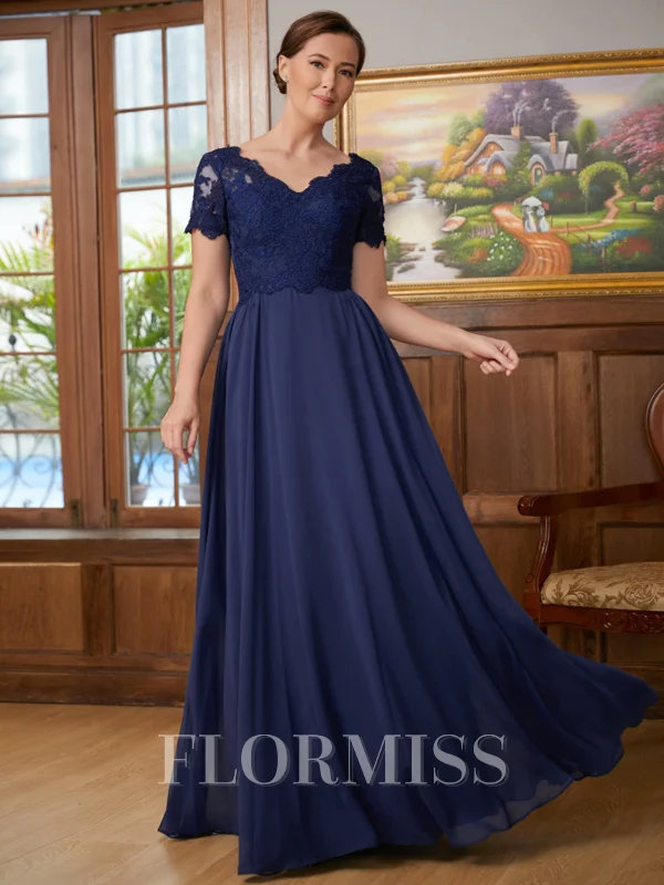 A-Line/Princess V-neck Floor-Length Chiffon Mother of the Bride Dresses With Lace Applique