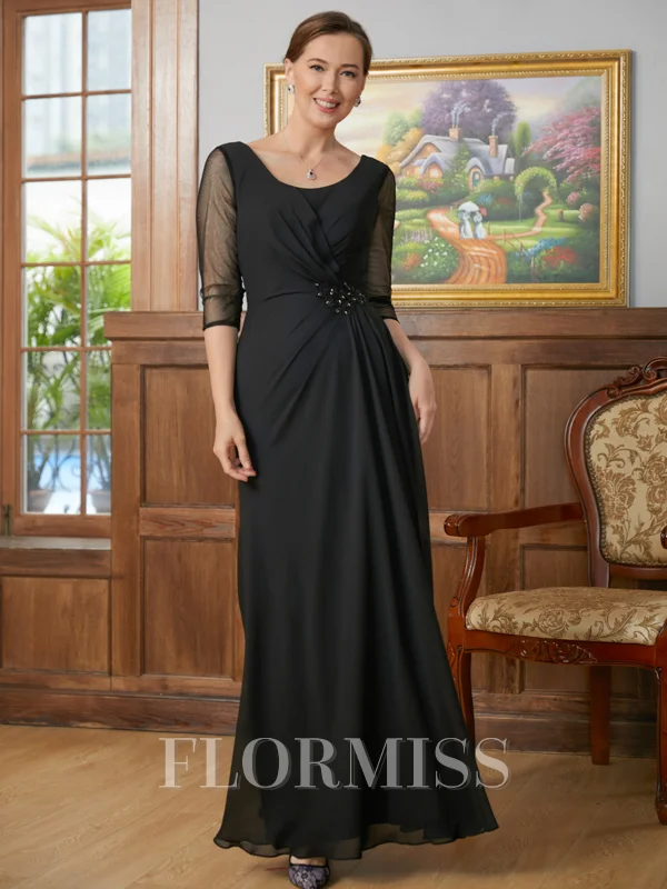 A-Line/Princess Scoop Floor-Length Chiffon Mother of the Bride Dresses With Ruffles