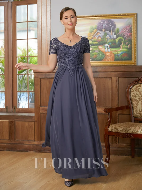 A-Line/Princess V-neck Floor-Length Chiffon Mother of the Bride Dresses With Applique