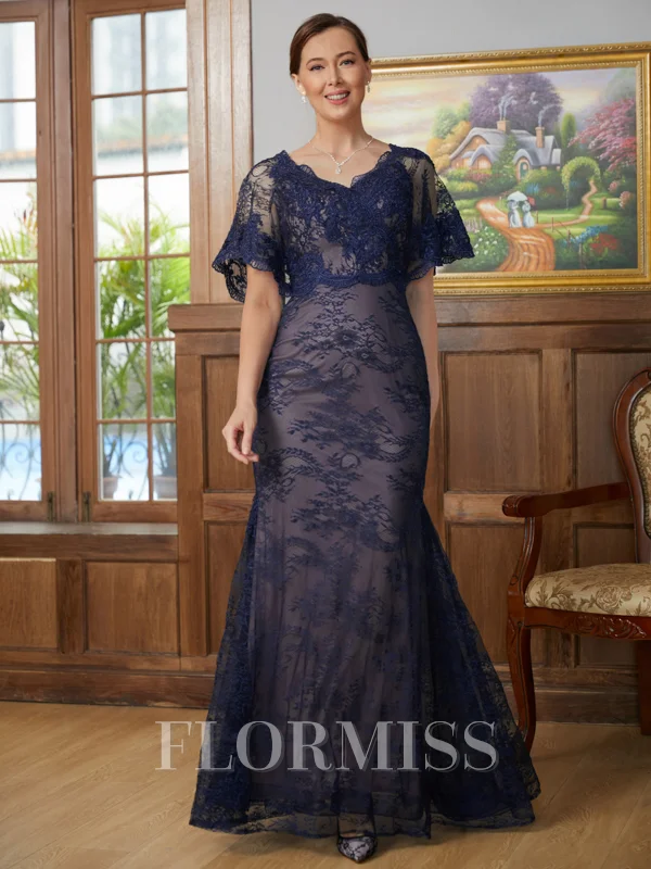 Sheath/Column V-neck Floor-Length Silk like Satin Mother of the Bride Dresses With Lace Applique