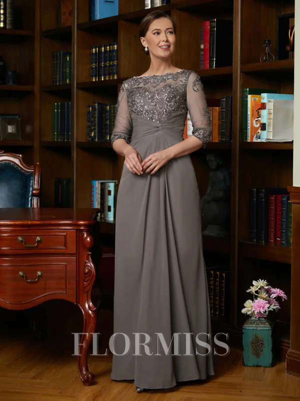 A-Line/Princess Scoop Floor-Length Chiffon Mother of the Bride Dresses With Applique