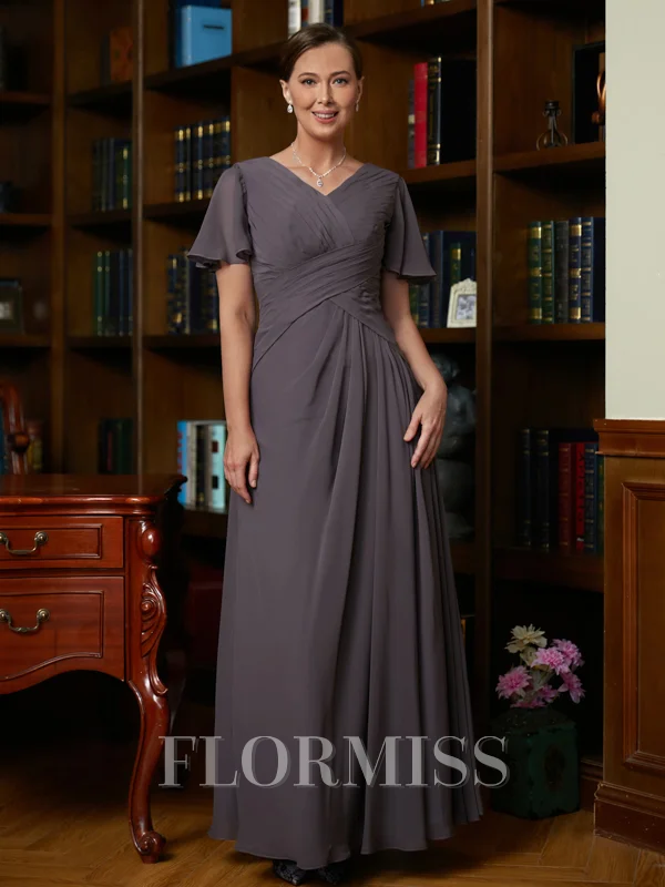 A-Line/Princess V-neck Floor-Length Chiffon Mother of the Bride Dresses With Ruffles