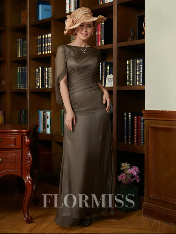 Sheath/Column Scoop Floor-Length 30D Chiffon Mother of the Bride Dresses With Ruffles