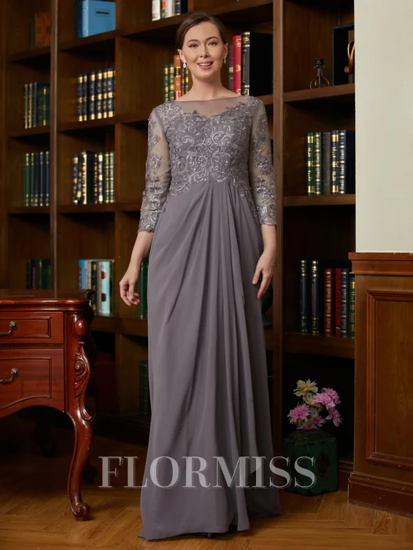 A-Line/Princess Scoop Floor-Length Chiffon Mother of the Bride Dresses With Lace