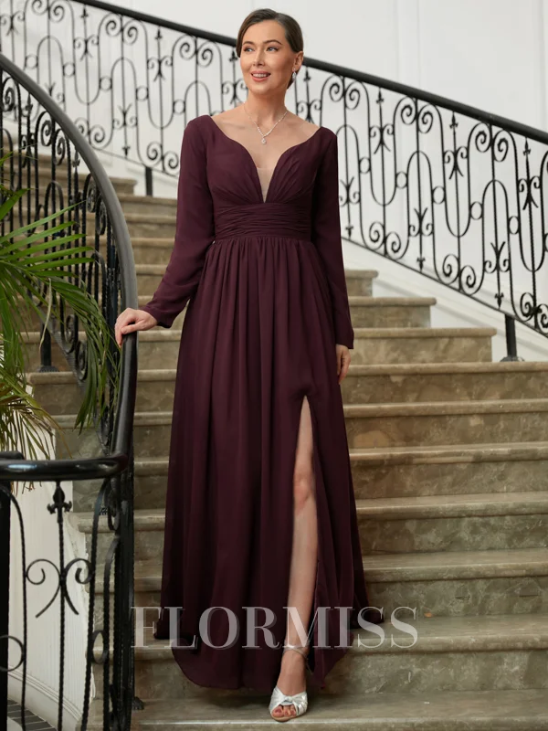 A-Line/Princess V-neck Floor-Length Chiffon Mother of the Bride Dresses With Ruffles