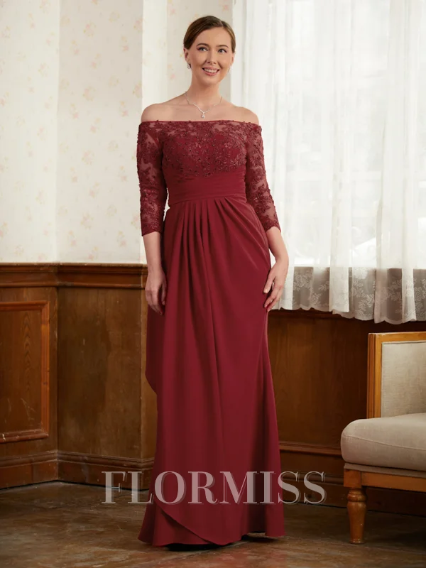 A-Line/Princess Off-the-Shoulder Floor-Length Stretch Crepe Mother of the Bride Dresses With Lace