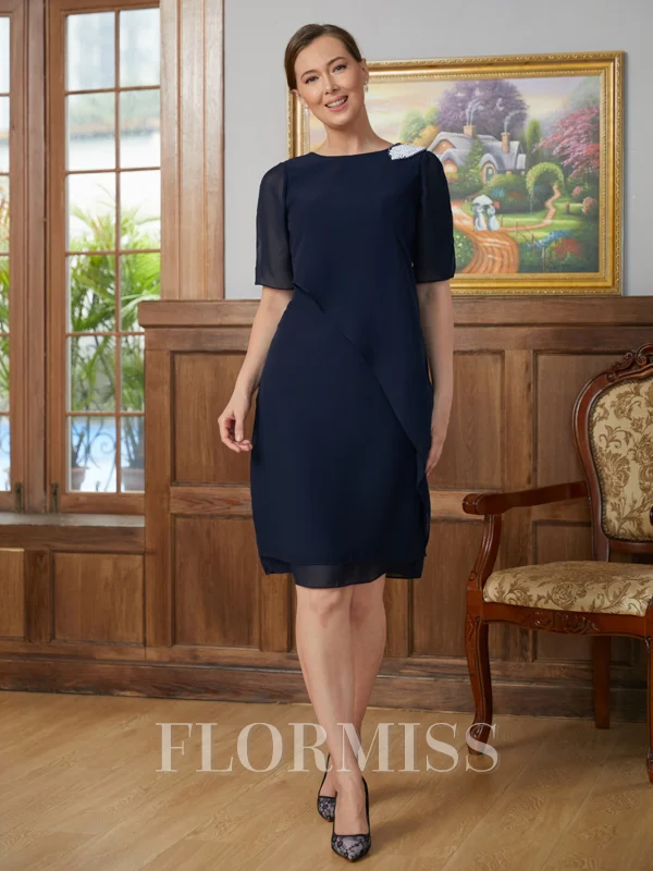 Sheath/Column Scoop Knee-Length Chiffon Mother of the Bride Dresses With Beading