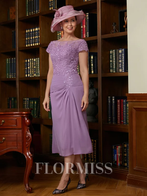 Sheath/Column Scoop Tea-Length Chiffon Mother of the Bride Dresses With Applique