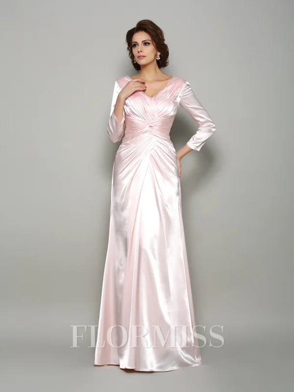 A-Line/Princess V-neck Floor-Length Silk like Satin Mother of the Bride Dresses With Ruffles