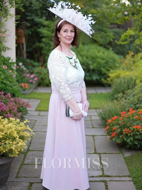 A-Line/Princess Scoop Ankle-Length Charmeuse Mother of the Bride Dresses With Applique