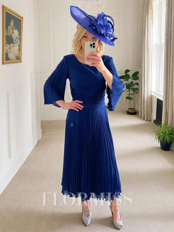 A-Line/Princess Scoop Ankle-Length Chiffon Mother of the Bride Dresses With Ruffles