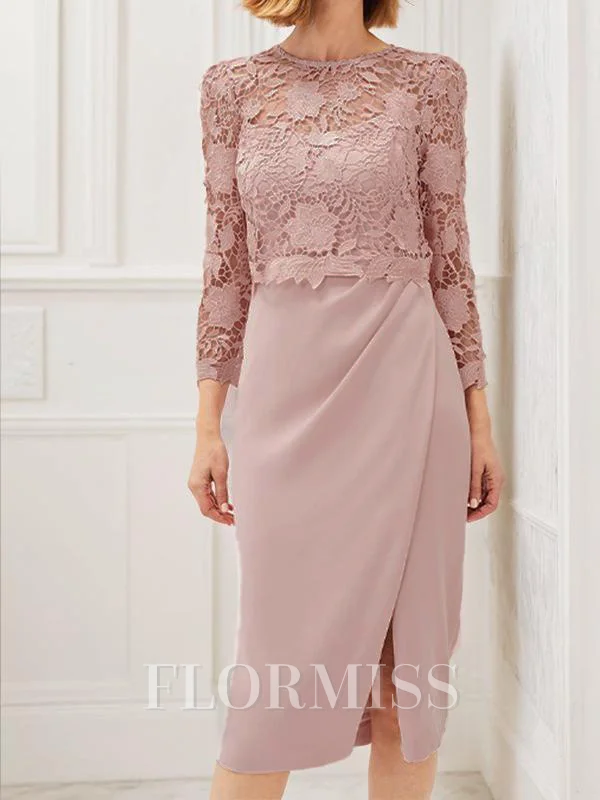 Sheath/Column Scoop Tea-Length Stretch Crepe Mother of the Bride Dresses With Applique