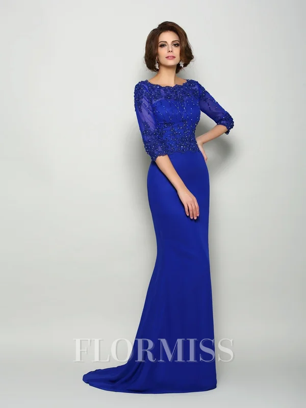 Trumpet/Mermaid Scoop Sweep Train Chiffon Mother of the Bride Dresses With Appliques Lace