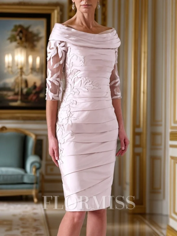Sheath/Column Taffeta Applique Scoop 1/2 Sleeves Knee-Length Mother of the Bride Dress
